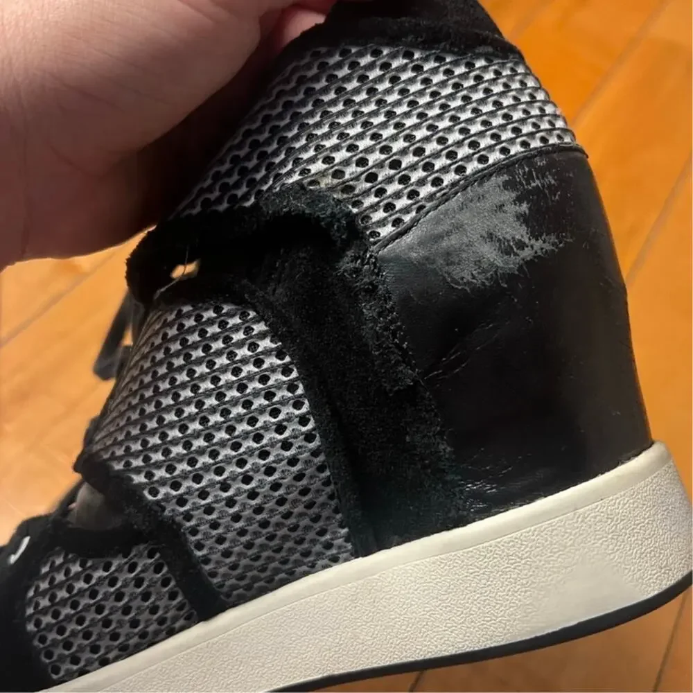 L.A.M.B. Black Leather Mesh Lace Up Wedge Sneakers Size 7